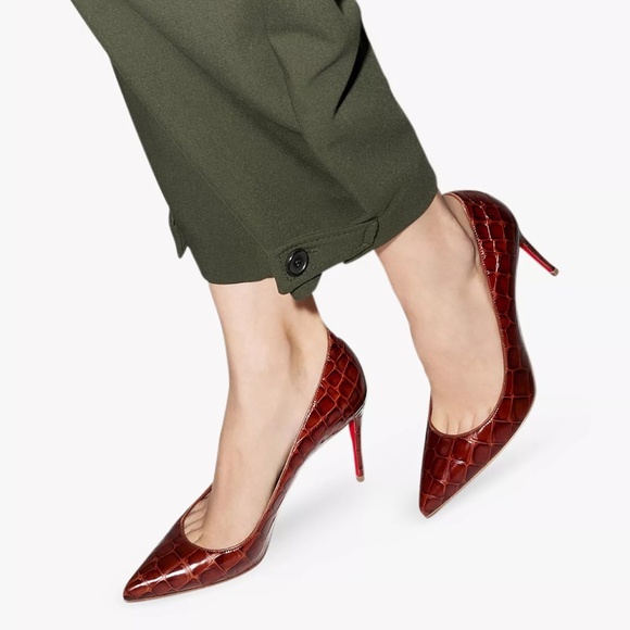 Christian Louboutin Croc-Embossed Heels in Rich Brown - Picture 2 of 9